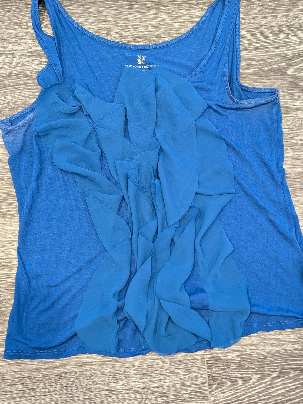 New York & Company Blue Ruffle Tank Top